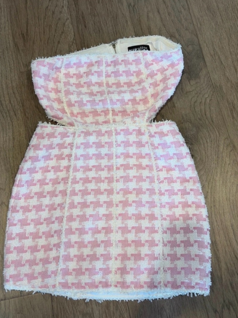 Retrofete Strapless Pink Houndstooth Dress